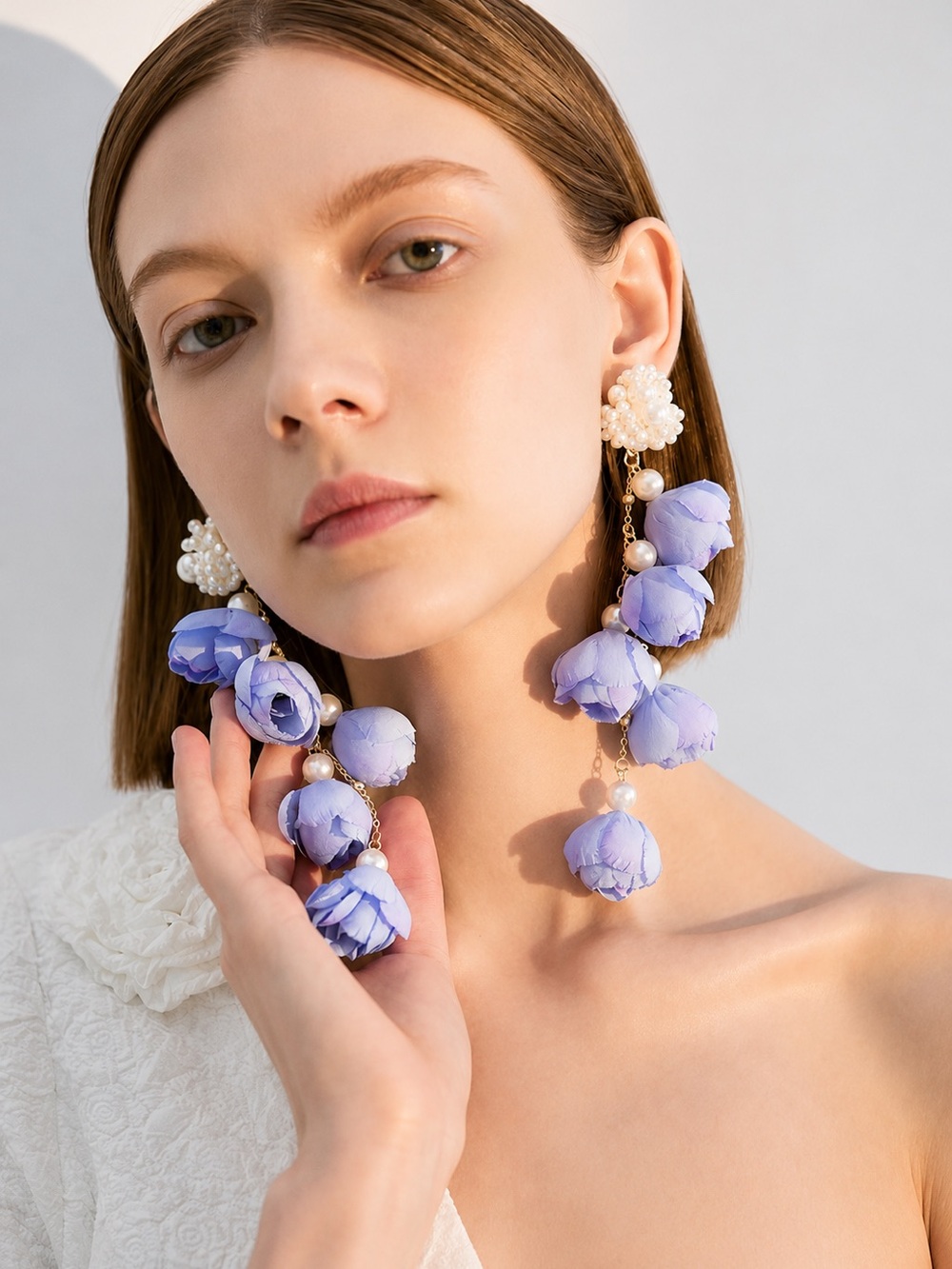 Lavender Wisteria Pearl Chandelier Earrings